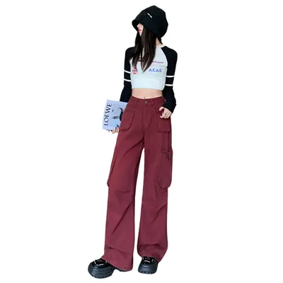 Pantalón Cargo de pierna ancha, de tiro alto, multibolsillo para mujer — view 5