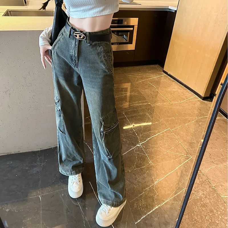 Jeans de pierna ancha, de tiro alto, multibolsillo para mujer — Detalles del producto 2