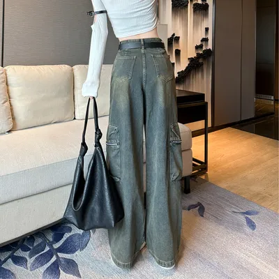 Jeans de pierna ancha, de tiro alto, multibolsillo para mujer — view 5