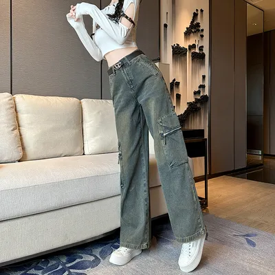 Jeans de pierna ancha, de tiro alto, multibolsillo para mujer — view 6