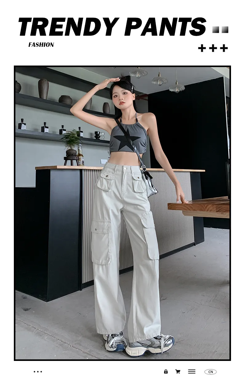 Calça Cargo pernas largas com múltiplos bolsos Feminina — Detalhes do produto 2