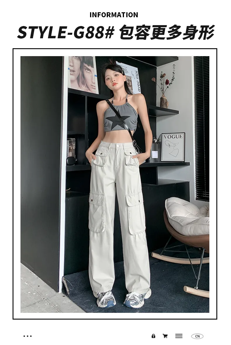 Calça Cargo pernas largas com múltiplos bolsos Feminina — Detalhes do produto 4