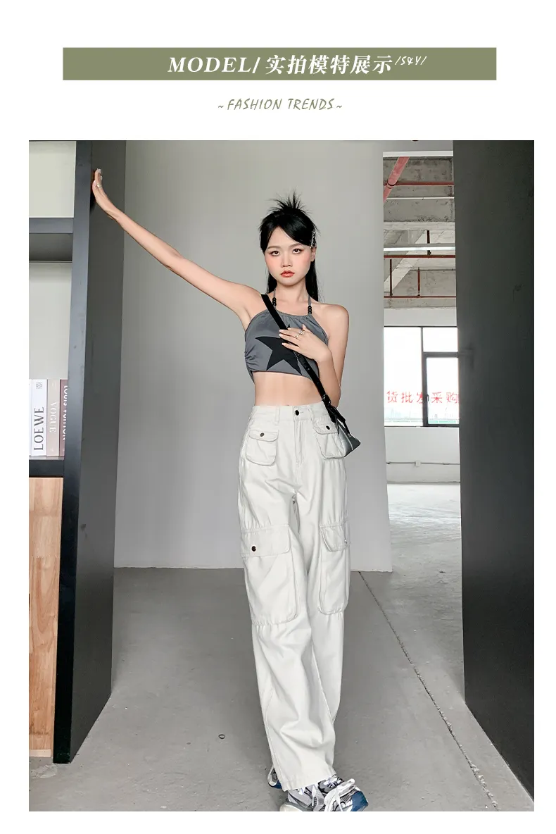 Calça Cargo pernas largas com múltiplos bolsos Feminina — Detalhes do produto 6