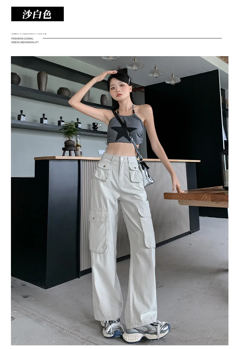 Calça Cargo pernas largas com múltiplos bolsos Feminina — Detalhes do produto 7