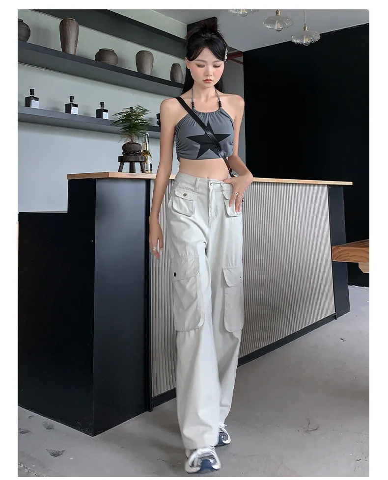 Calça Cargo pernas largas com múltiplos bolsos Feminina — Detalhes do produto 8