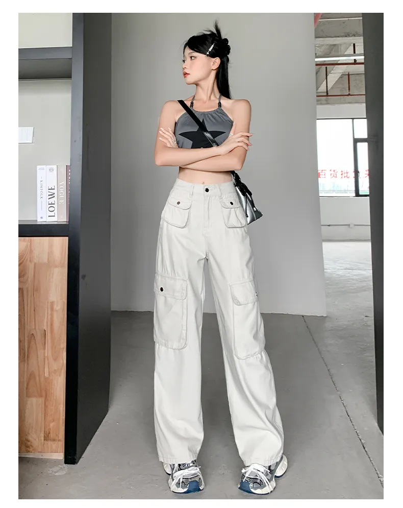 Calça Cargo pernas largas com múltiplos bolsos Feminina — Detalhes do produto 9