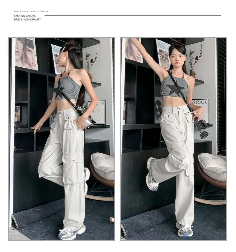 Calça Cargo pernas largas com múltiplos bolsos Feminina — Detalhes do produto 10