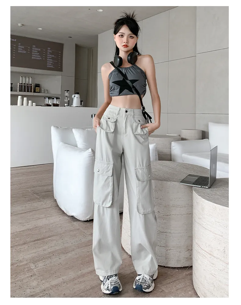 Calça Cargo pernas largas com múltiplos bolsos Feminina — Detalhes do produto 11