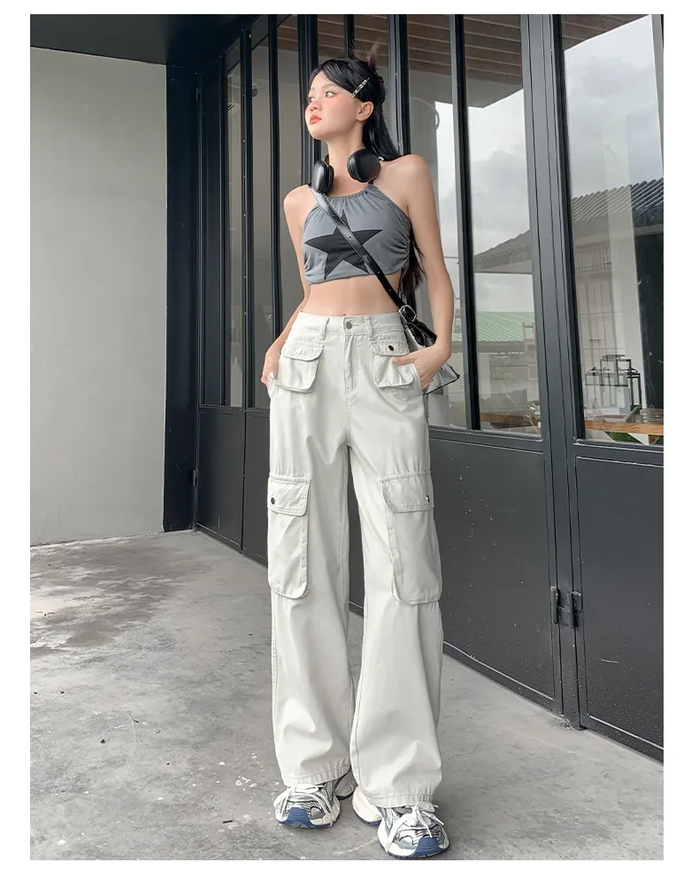 Calça Cargo pernas largas com múltiplos bolsos Feminina — Detalhes do produto 12