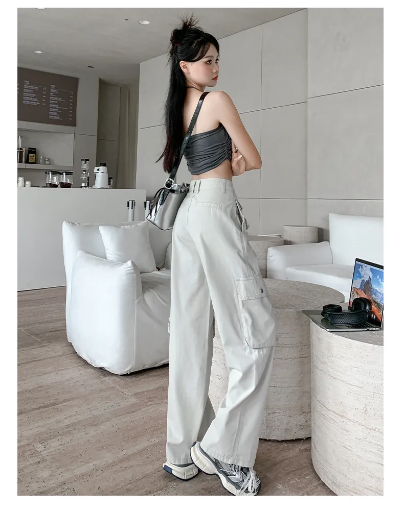 Calça Cargo pernas largas com múltiplos bolsos Feminina — Detalhes do produto 13