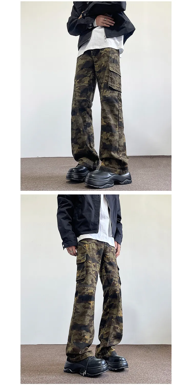 Pantalón Cargo de corte recto, de camuflaje, multibolsillo para hombre — Detalles del producto 3