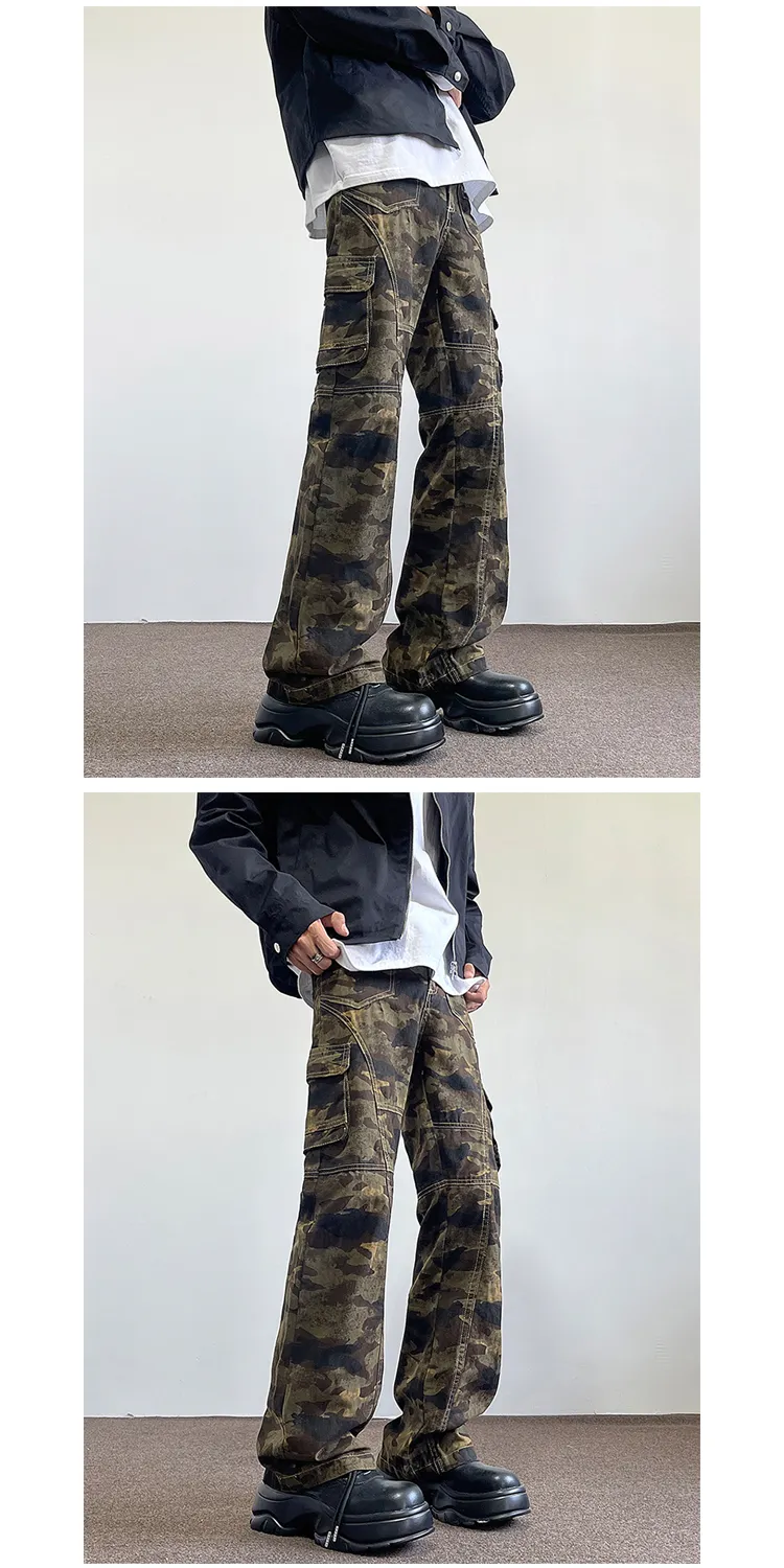 Pantalón Cargo de corte recto, de camuflaje, multibolsillo para hombre — Detalles del producto 4