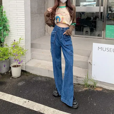 Wide-Leg High-Rise Multi-Pocket Jeans — LX-JN-005