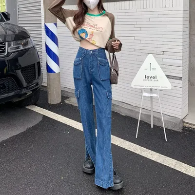 Wide-Leg High-Rise Multi-Pocket Jeans — view 5