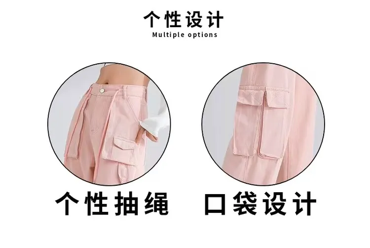 Calça Cargo pernas largas de cintura alta com múltiplos bolsos Feminina — Detalhes do produto 2