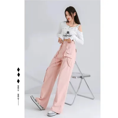 Calça Cargo pernas largas de cintura alta com múltiplos bolsos Feminina — view 4