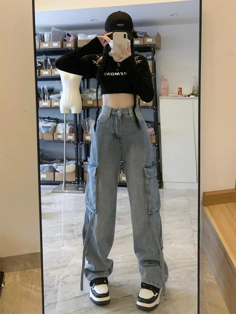 Jeans de pierna ancha, de tiro bajo, con lavado para mujer — Detalles del producto 2