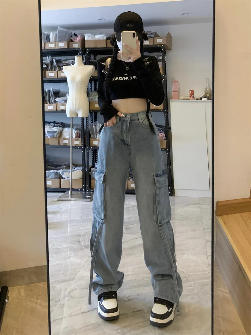 Jeans de pierna ancha, de tiro bajo, con lavado para mujer — Detalles del producto 3