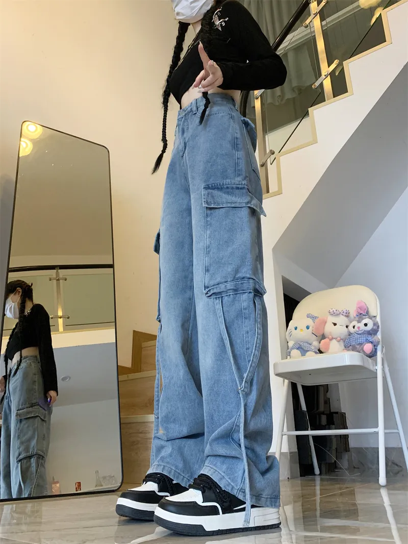 Jeans de pierna ancha, de tiro bajo, con lavado para mujer — Detalles del producto 4