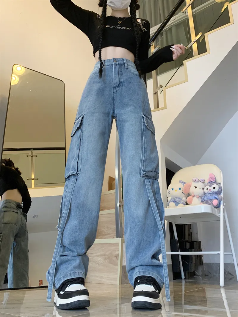 Jeans de pierna ancha, de tiro bajo, con lavado para mujer — Detalles del producto 5