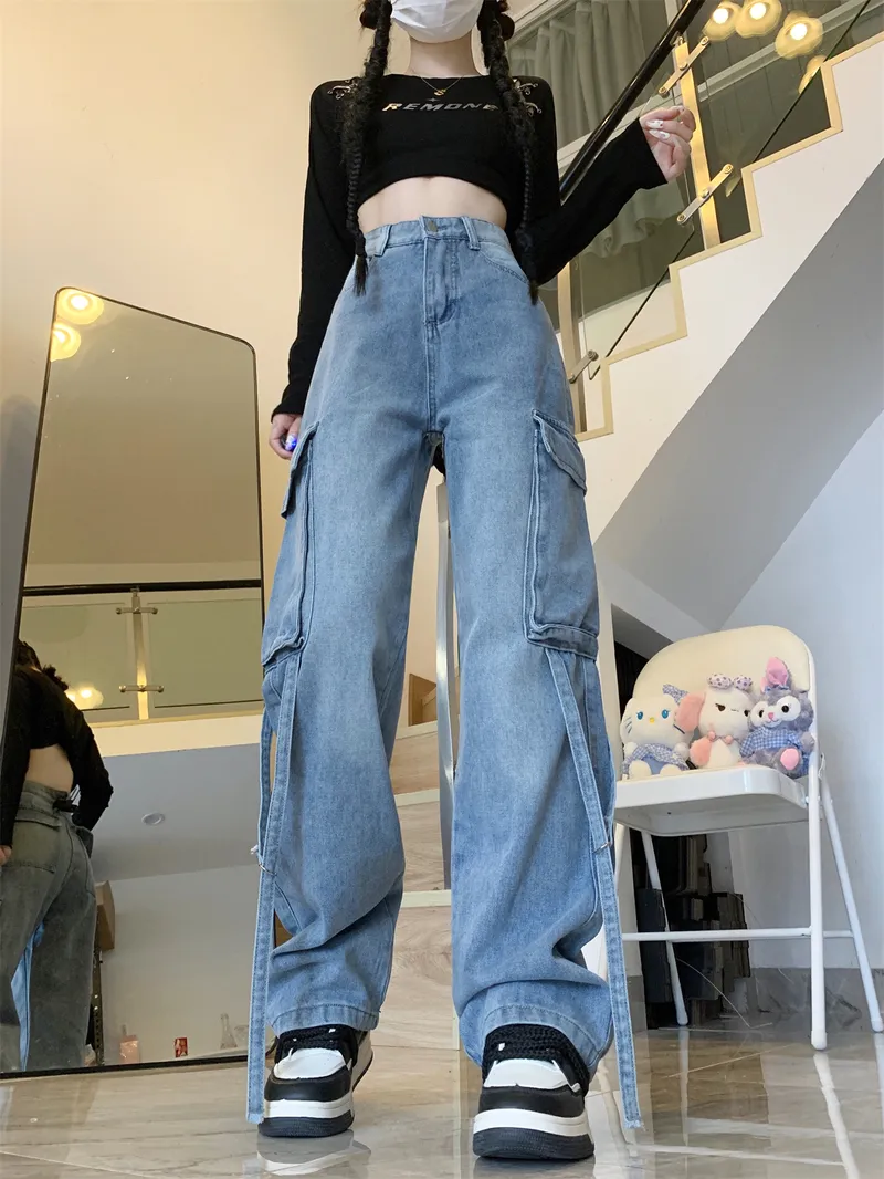 Jeans de pierna ancha, de tiro bajo, con lavado para mujer — Detalles del producto 6