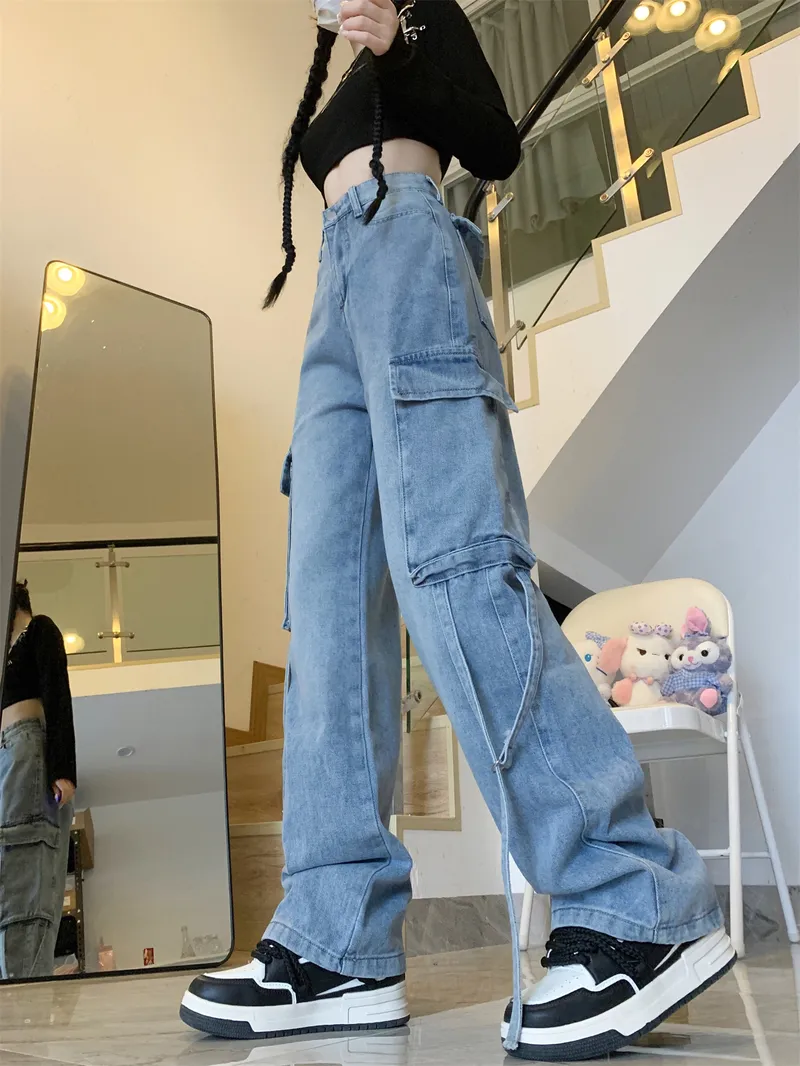 Jeans de pierna ancha, de tiro bajo, con lavado para mujer — Detalles del producto 7