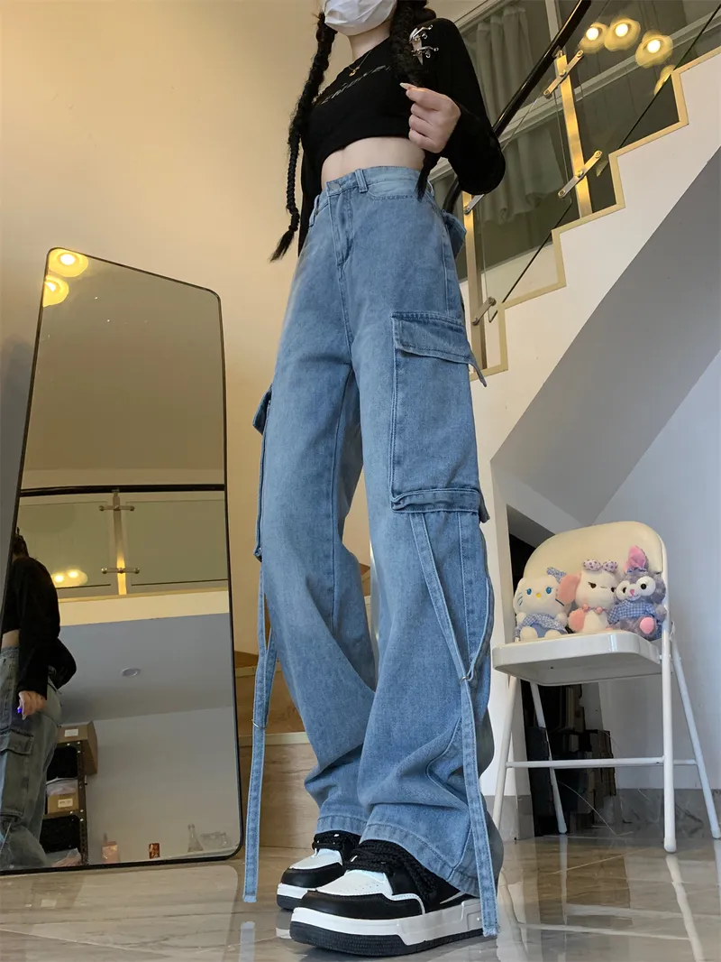 Jeans de pierna ancha, de tiro bajo, con lavado para mujer — Detalles del producto 8