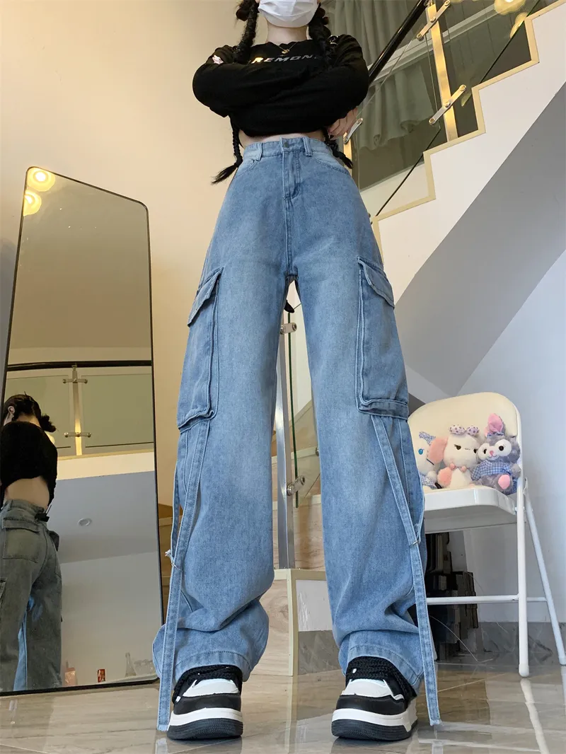 Jeans de pierna ancha, de tiro bajo, con lavado para mujer — Detalles del producto 9