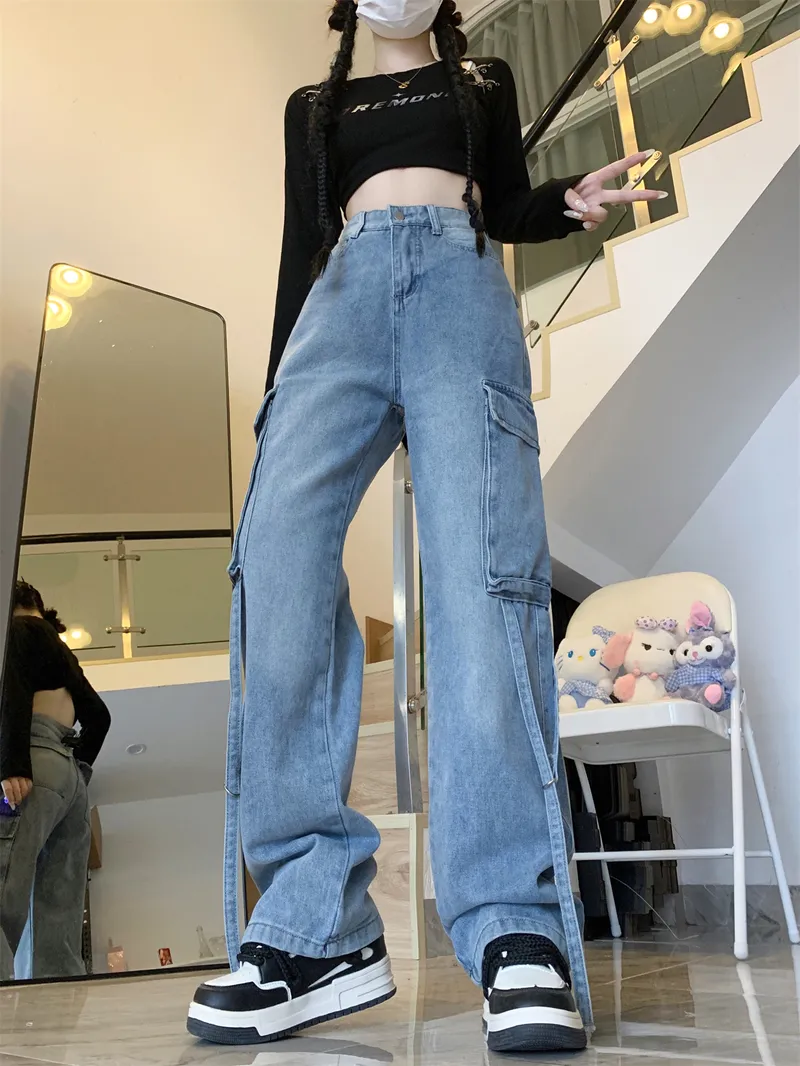 Jeans de pierna ancha, de tiro bajo, con lavado para mujer — Detalles del producto 10