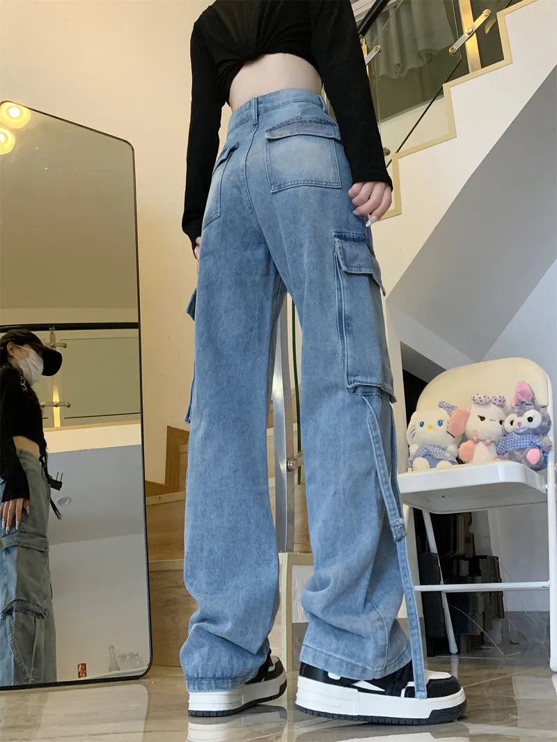 Jeans de pierna ancha, de tiro bajo, con lavado para mujer — Detalles del producto 11