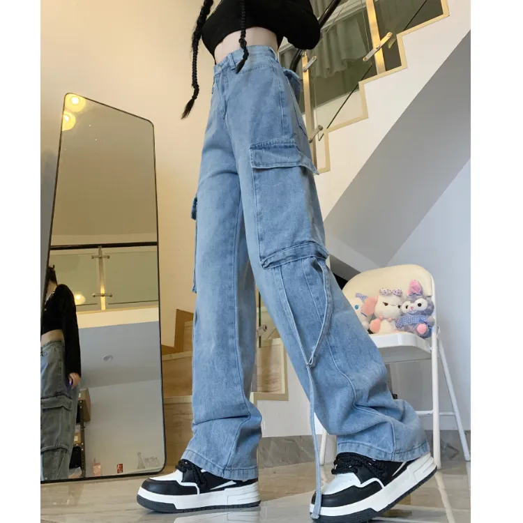 Jeans de pierna ancha, de tiro bajo, con lavado para mujer — view 1