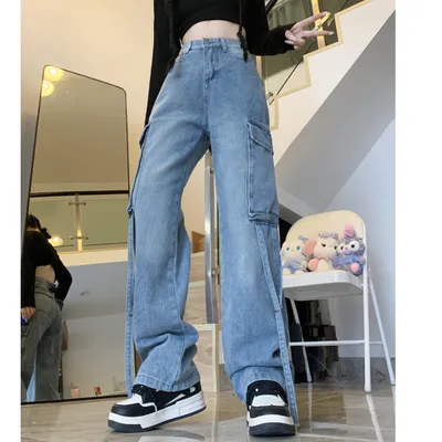 Jeans de pierna ancha, de tiro bajo, con lavado para mujer — view 3