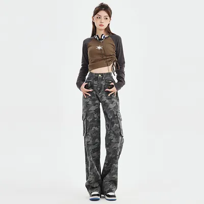 Wide-Leg Camo Multi-Pocket Jeans — LX-JN-008
