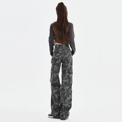 Jeans de pierna ancha, de camuflaje, multibolsillo para mujer — view 6