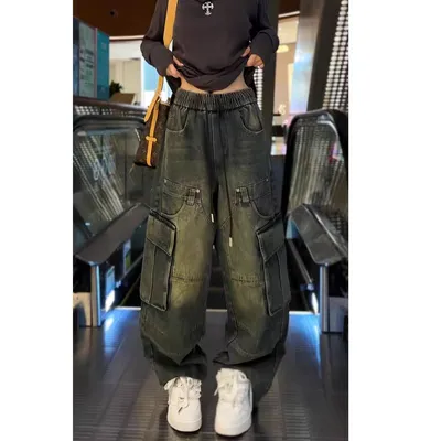 Calça Cargo com lavagem com múltiplos bolsos Feminina — LX-CG-006
