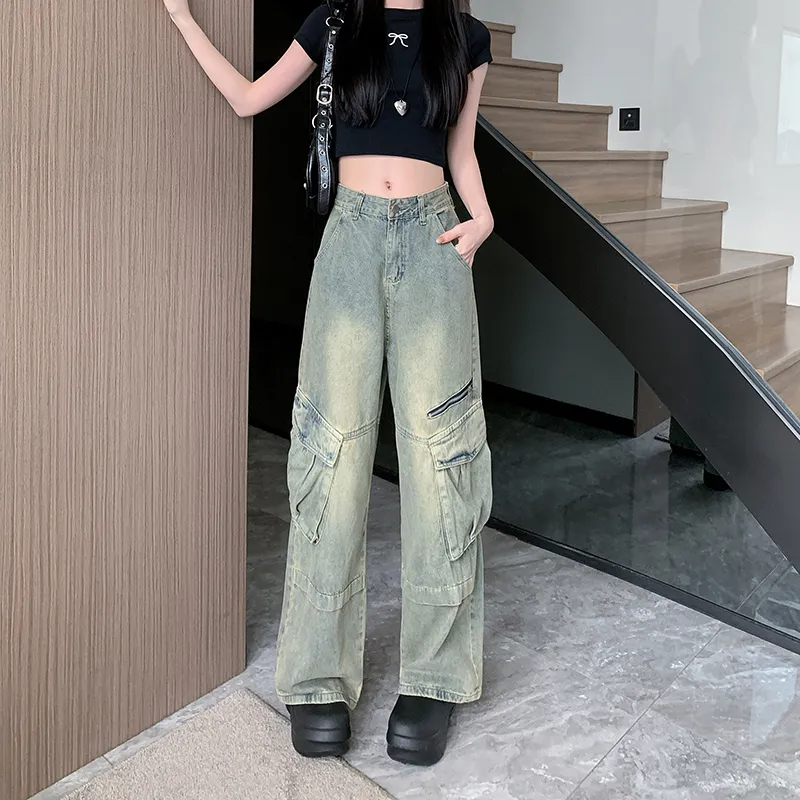 Wide-Leg Vintage Wash Multi-Pocket Jeans — Product details 1