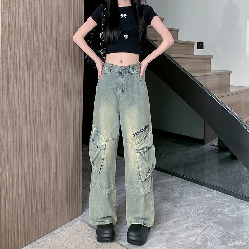 Wide-Leg Vintage Wash Multi-Pocket Jeans — Product details 2