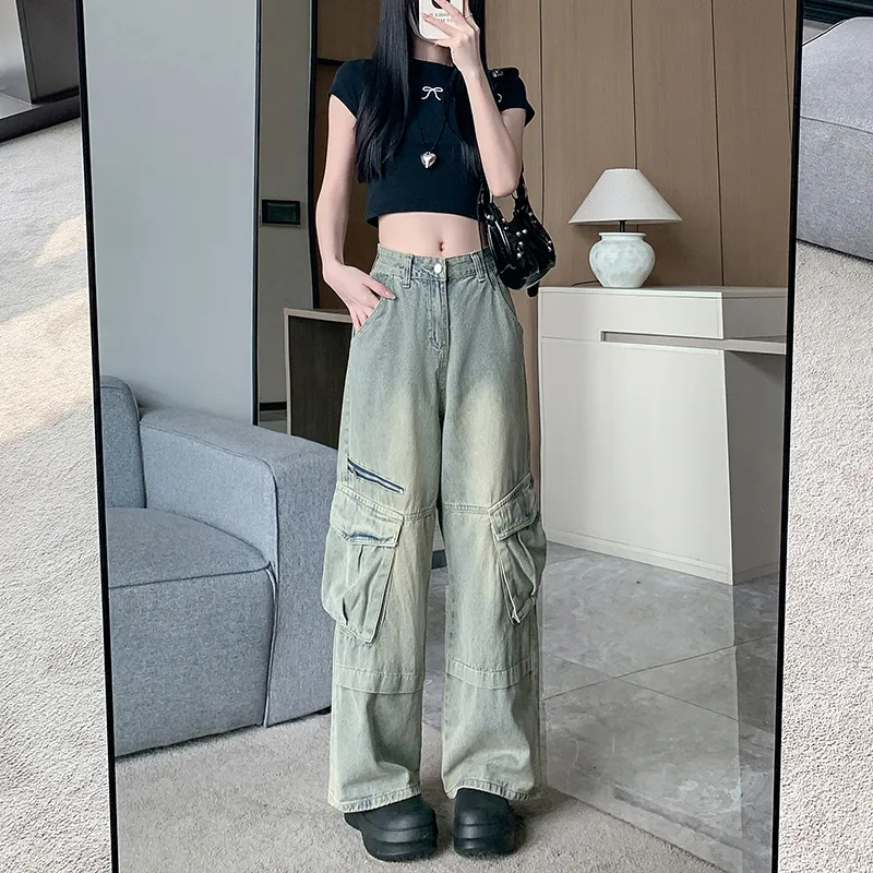 Wide-Leg Vintage Wash Multi-Pocket Jeans — Product details 4