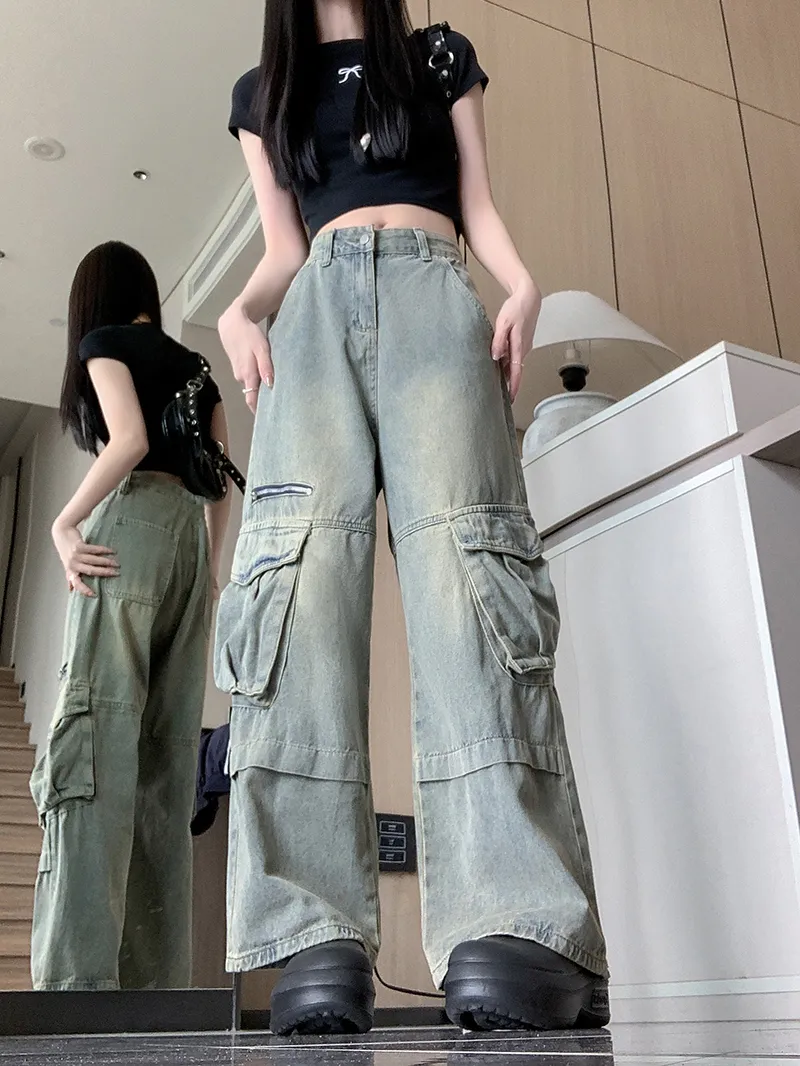 Wide-Leg Vintage Wash Multi-Pocket Jeans — Product details 5