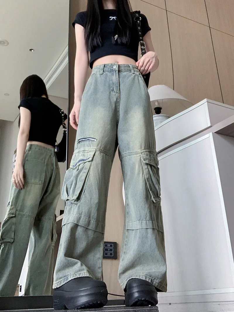 Wide-Leg Vintage Wash Multi-Pocket Jeans — Product details 6