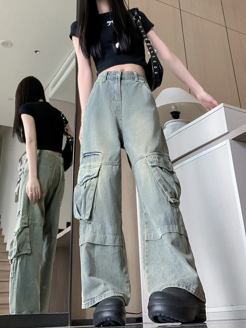 Wide-Leg Vintage Wash Multi-Pocket Jeans — Product details 7