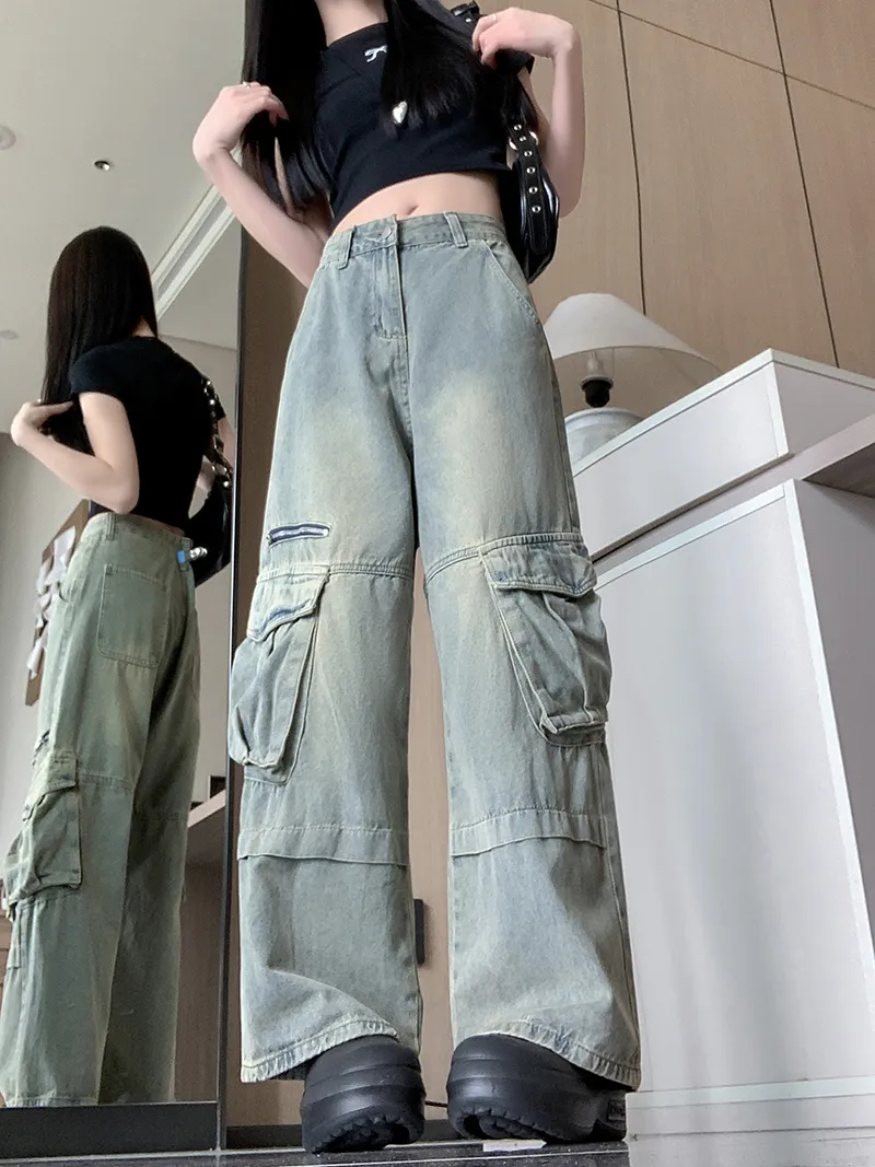 Wide-Leg Vintage Wash Multi-Pocket Jeans — Product details 8
