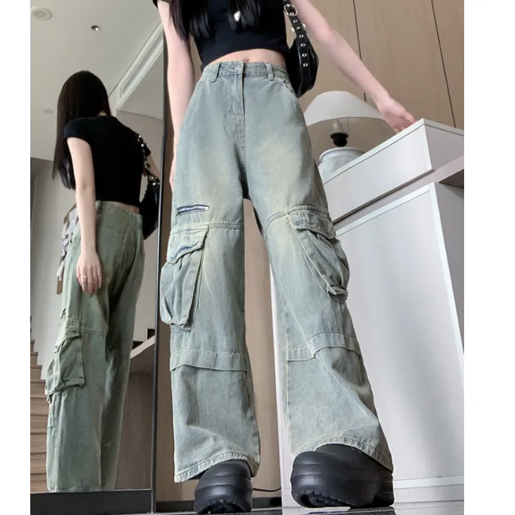 Wide-Leg Vintage Wash Multi-Pocket Jeans — view 1