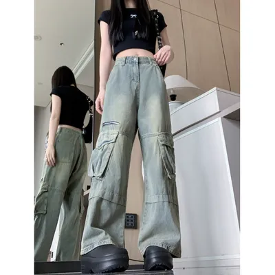 Wide-Leg Vintage Wash Multi-Pocket Jeans — view 4
