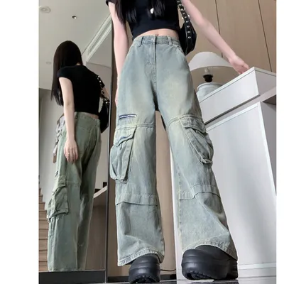 Wide-Leg Vintage Wash Multi-Pocket Jeans — view 6