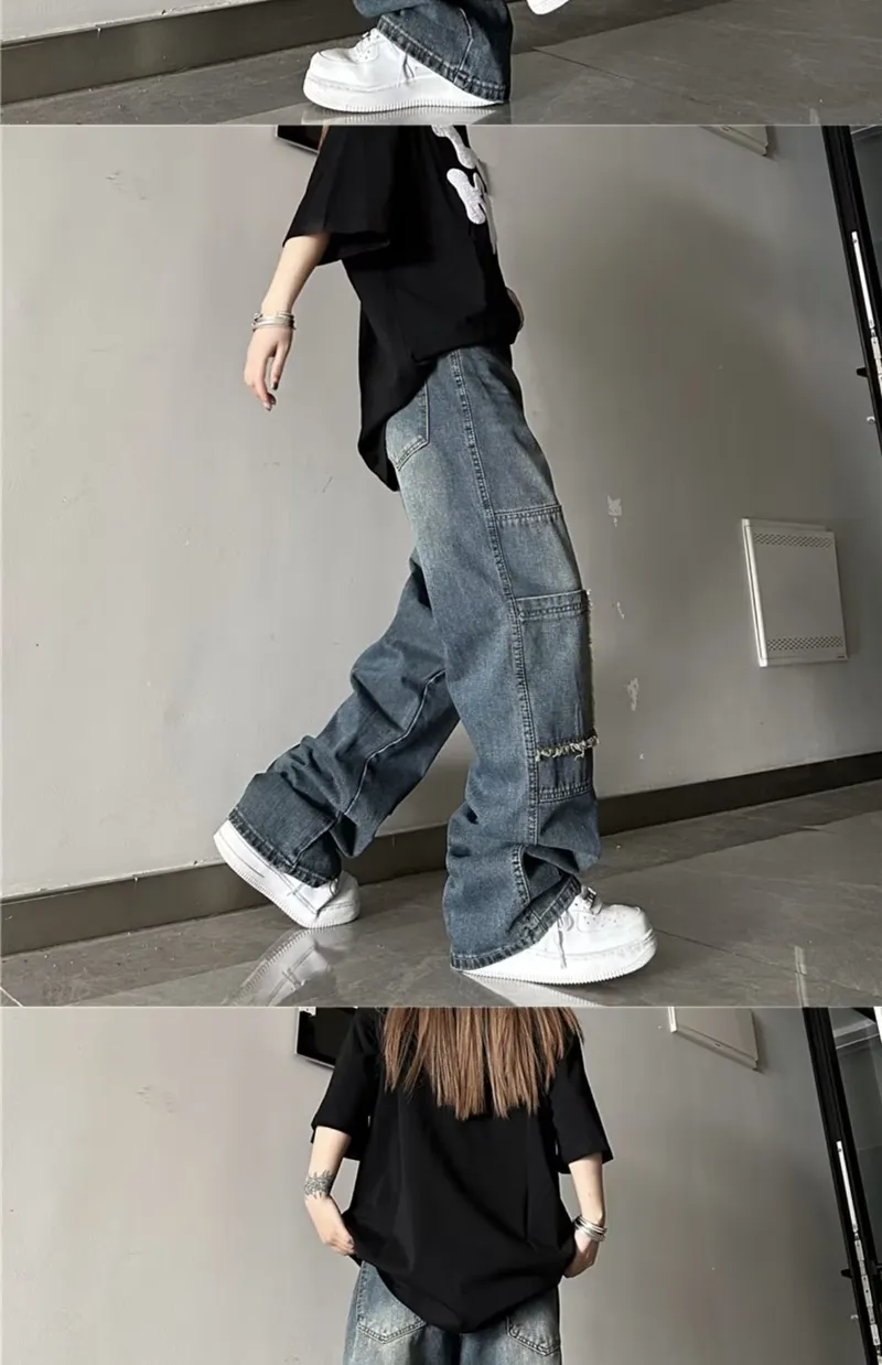 Jeans de pierna ancha, con lavado, multibolsillo para hombre — Detalles del producto 3