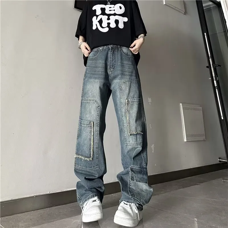 Jeans de pierna ancha, con lavado, multibolsillo para hombre — view 1