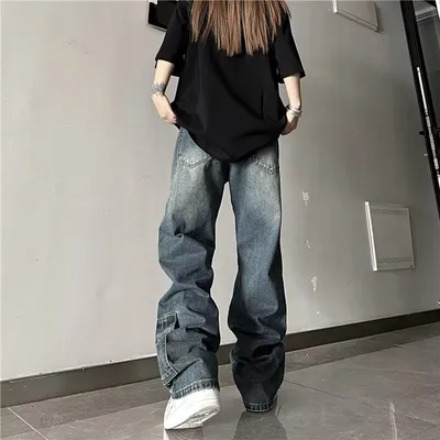 Jeans de pierna ancha, con lavado, multibolsillo para hombre — view 6