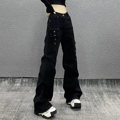 Wide-Leg High-Rise Multi-Pocket Jeans — LX-JN-011