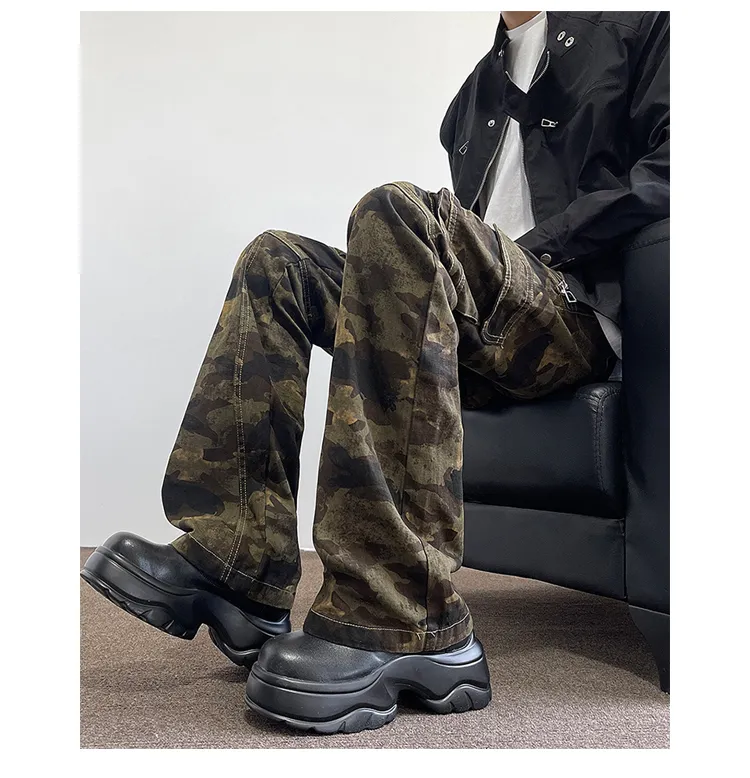 Pantalón Cargo de pierna ancha, de camuflaje, multibolsillo para hombre — Detalles del producto 6